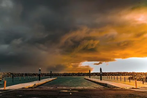 Stormy Dock Sunset Stock Photos