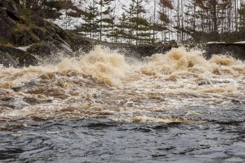 Stormy mountain river with large waves Stock Photos