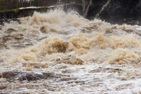 Stormy mountain river with large waves Stock Photos