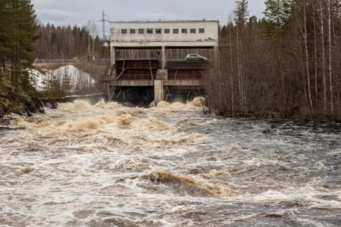 Stormy mountain river with large waves Stock Photos
