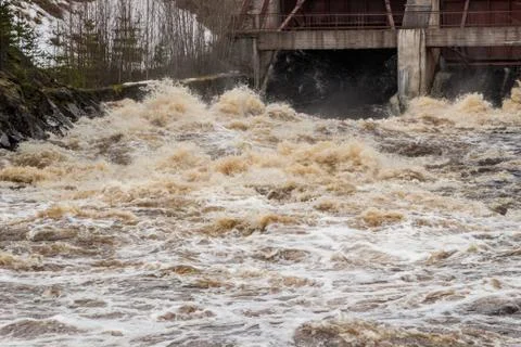 Stormy mountain river with large waves Stock Photos