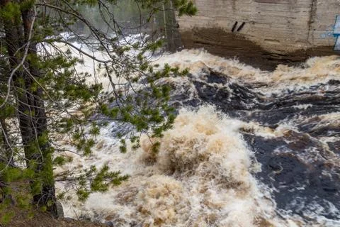 Stormy mountain river with large waves Stock Photos