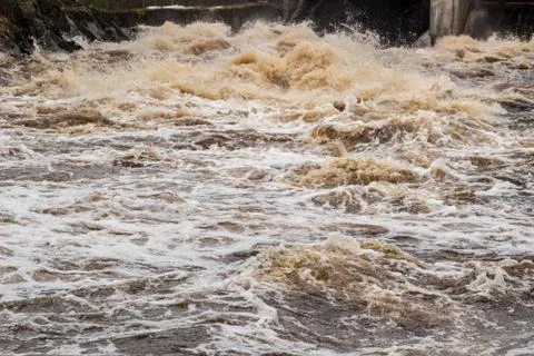 Stormy mountain river with large waves Stock Photos