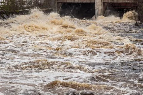 Stormy mountain river with large waves Stock Photos