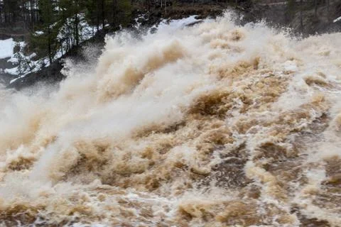 Stormy mountain river with large waves Stock Photos