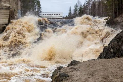 Stormy mountain river with large waves Stock Photos