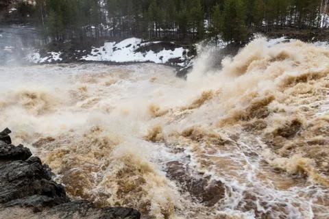 Stormy mountain river with large waves Stock Photos