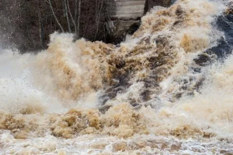 Stormy mountain river with large waves Stock Photos