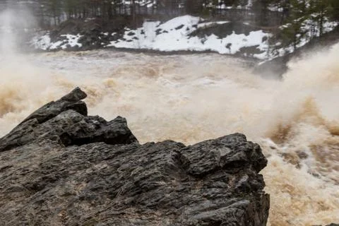 Stormy mountain river with large waves Stock Photos