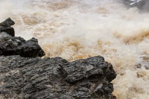 Stormy mountain river with large waves Stock Photos