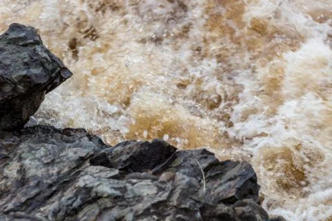 Stormy mountain river with large waves Stock Photos