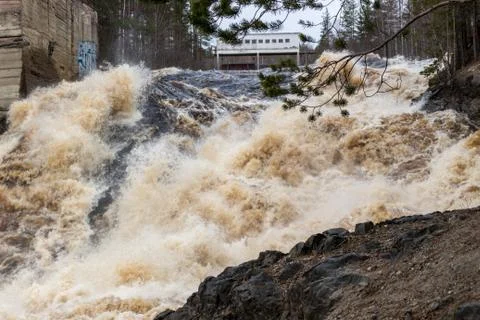 Stormy mountain river with large waves Stock Photos