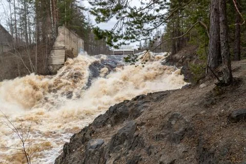 Stormy mountain river with large waves Foto stock