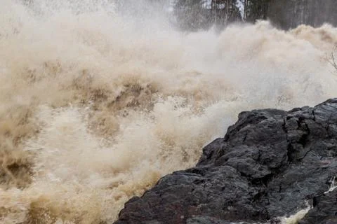 Stormy mountain river with large waves Stock Photos