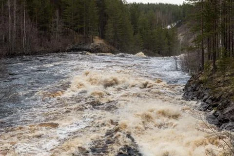 Stormy mountain river with large waves Foto stock
