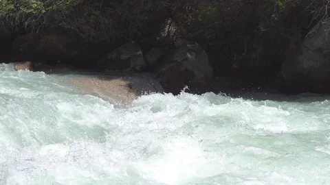 Stormy mountain river runs through the gorge Stock Footage 94933853