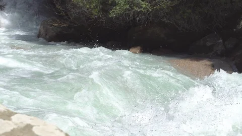 Stormy mountain river runs through the gorge Stock Footage 95058930