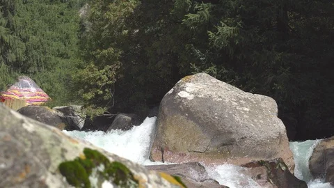 Stormy mountain river runs through the gorge Stock Footage 95059344