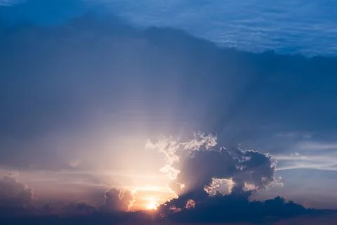 Stormy night cloud. Sunset sky dramatic sunset clouds and sunset sunrays Stock Photos