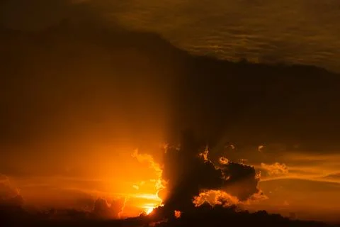 Stormy night cloud. Sunset sky dramatic sunset clouds and sunset sunrays Stock Photos