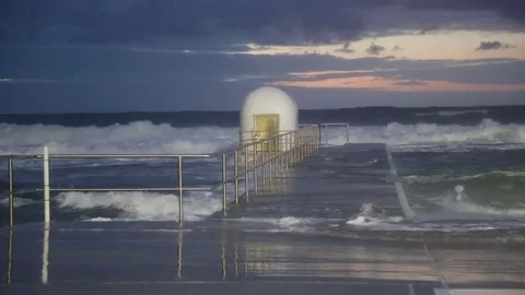Stormy Ocean Baths in Merewether, NSW, Australia Vídeo Stock 76263844
