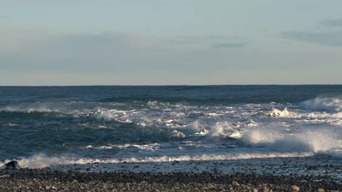 Stormy ocean crashing waves in different direction breaking splashing each other Stock Footage 94413092