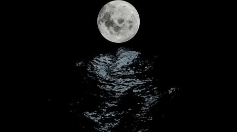 Stormy ocean at night with dramatic sky and the big moon. Design. Animated Stock Illustration