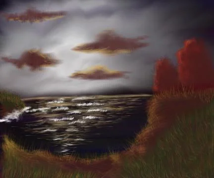 Stormy Ocean Sunset Stock Illustration