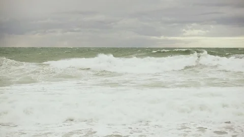 Stormy ocean under gray clouds Stock Footage 82306926