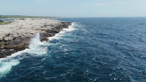 Stormy Ocean Waves Hitting Rocky Coastline Nova Scotia Canada Drone Stock Footage 321362317