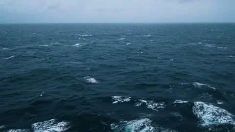 Stormy open ocean sea view from a sailing ship,bad climate wheater, nature power Stock Footage 345262284