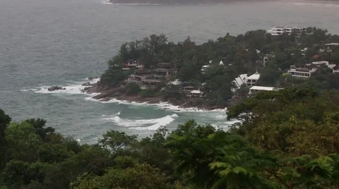Stormy Phuket Coastline with Waves Stock Footage 47992565