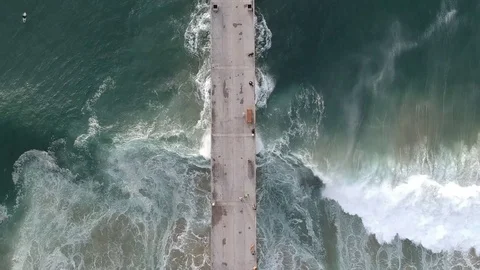 Stormy Pier Flyover Stock Footage 121593428