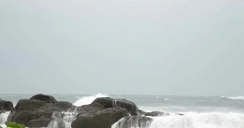 Stormy Rough Sea beach Before Thunder Typhoon Goni, known in the Philippines as Stock Footage 334646664