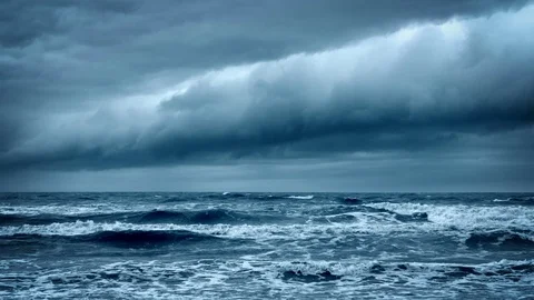 Stormy Rough Sea. Dramatic Dark Sky Cloudscape. Stock Footage 71679653