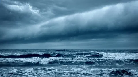 Stormy Rough Sea. Dramatic Dark Sky Cloudscape. Stock Footage 73662593