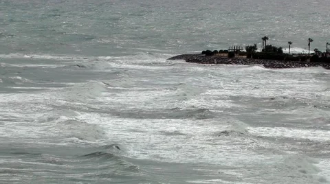 Stormy sea ocean waves breakers foam coastline Stock Footage 48647245