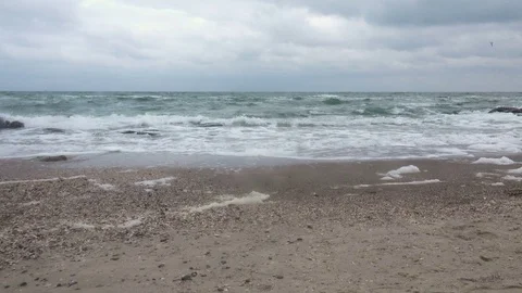 Stormy Sea Waves on the Beach Stock Footage 73428507