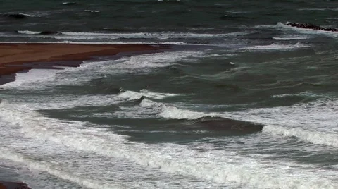 Stormy sea waves breakers foam sand Stock Footage 48667318