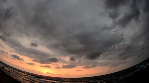Stormy sky and clouds, sunset of a sun before a gale at the seaside Stock Footage 42612858