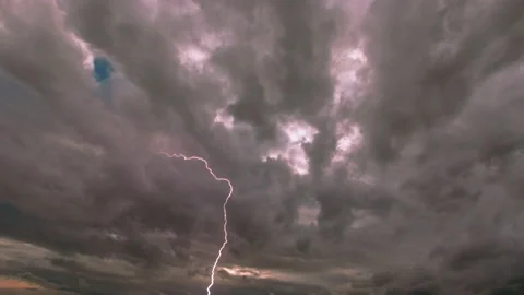 Stormy sky. Lightning bolt in the sky during a thunderstorm Stock Footage 134167087