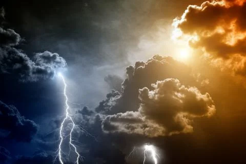 Stormy sky with lightnings Stock Illustration