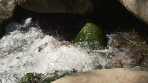 Stormy Stream Of Water. Clean Source. Mountain River. Powerful Flow. Stones Stock Footage 156162981