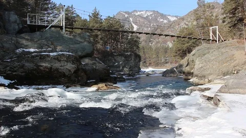Stormy stream of water in the river in the spring Stock Footage 84785043