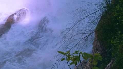 Stormy stream of water with splash from a waterfall at a hydroelectric stat.. Stock Footage 234982144