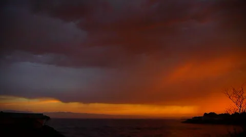 Stormy Sun set over Ocean, Clouds Time lapse Stock Footage 38026740