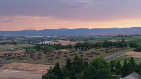 Stormy Sunset Over Yakima Valley Farms and Country Homes Stock Footage 345887973