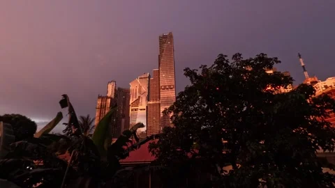 Stormy Sunset Timelapse - Manila Skyline Fading Into Tropical Darkness Stock Footage 345273384