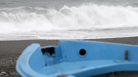 Stormy time at beach Stock Footage 143963996
