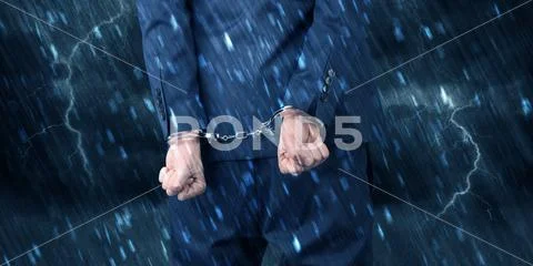 Stormy wallpaper with close handcuffed man Stock Photos